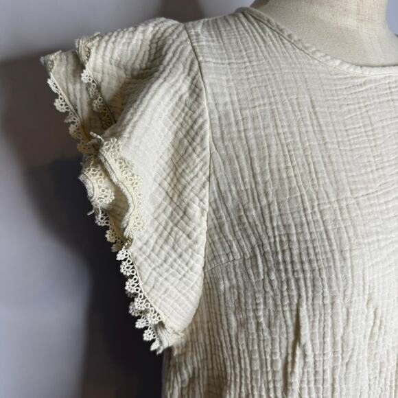 Hem & Thread Ivory Ruffle Sleeve Gauze Top Large NWOT Cotton Boho Cottagecore - Picture 6 of 9